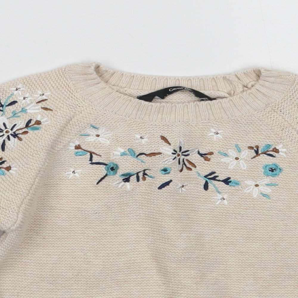 George Girls Beige Floral  Pullover Jumper Size 4-5 Years
