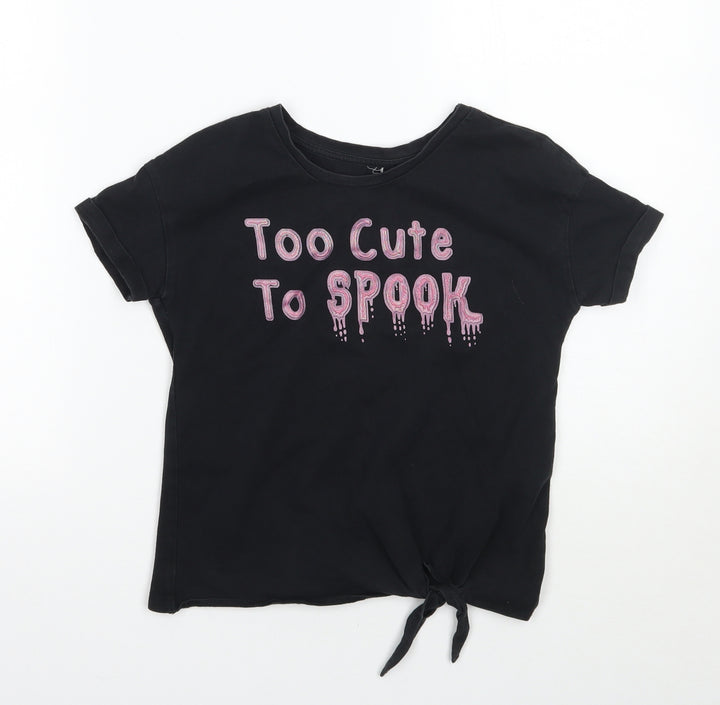 TU Girls Black   Cropped T-Shirt Size 7 Years