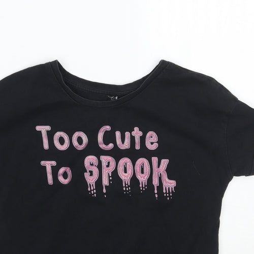 TU Girls Black   Cropped T-Shirt Size 7 Years