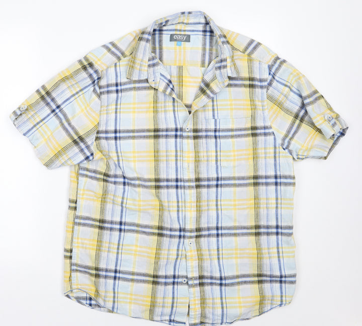 Easy Mens Yellow Check Button-Up Size XL