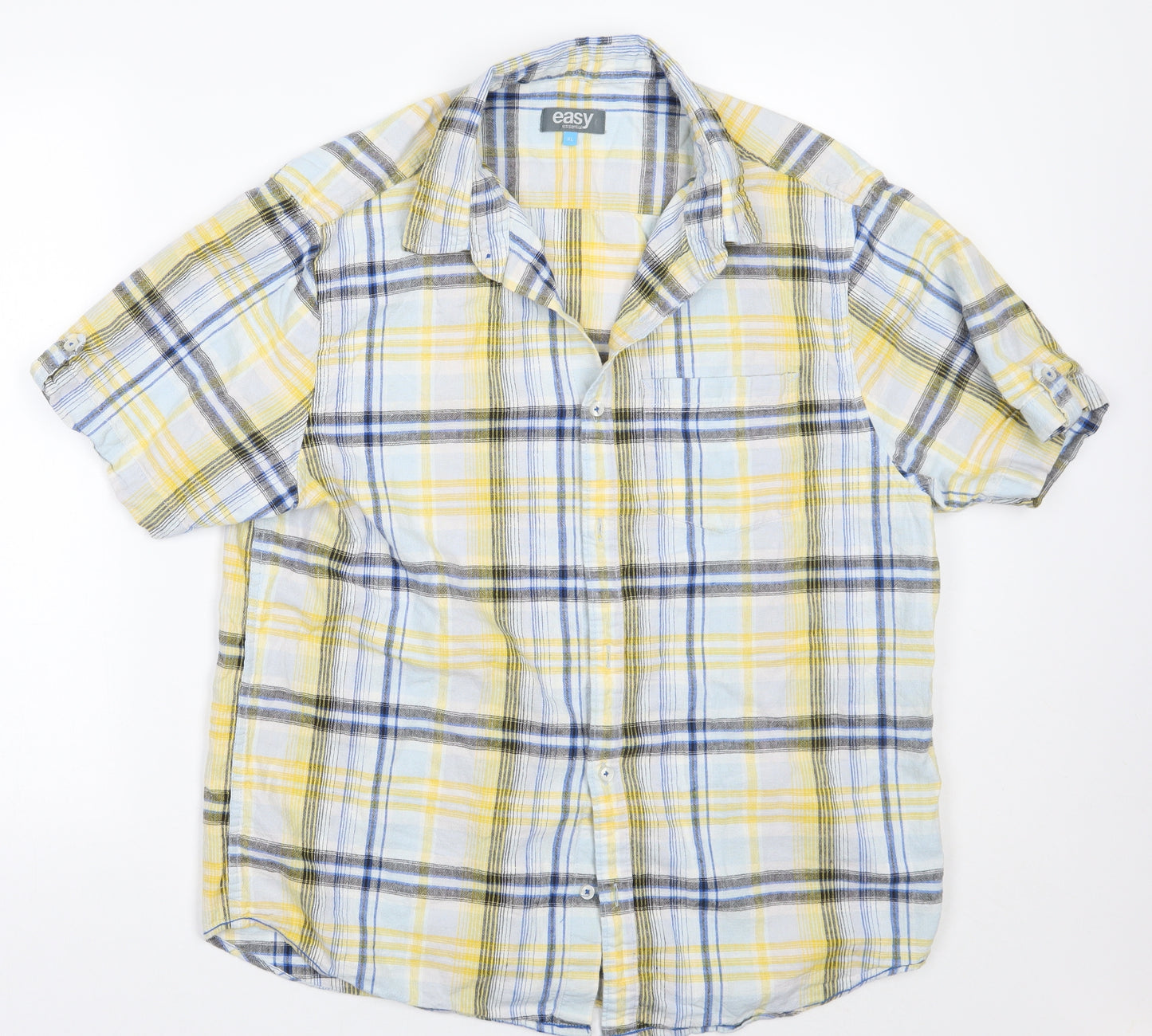 Easy Mens Yellow Check   Button-Up Size XL