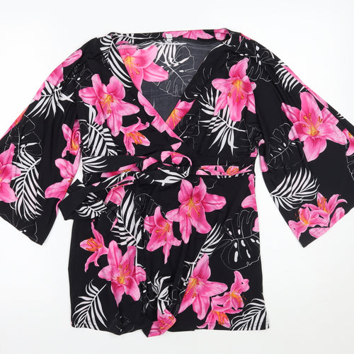 Preworn Womens Black Floral  Basic Blouse Size 12