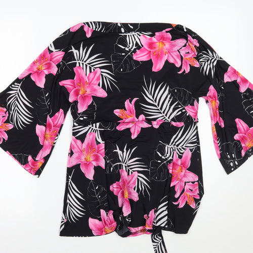 Preworn Womens Black Floral  Basic Blouse Size 12