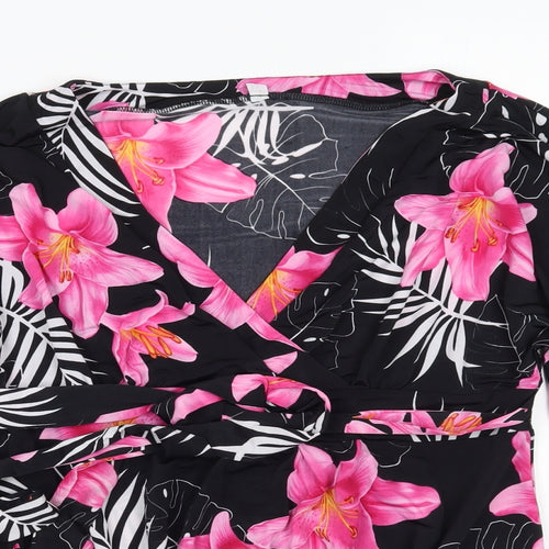 Preworn Womens Black Floral  Basic Blouse Size 12