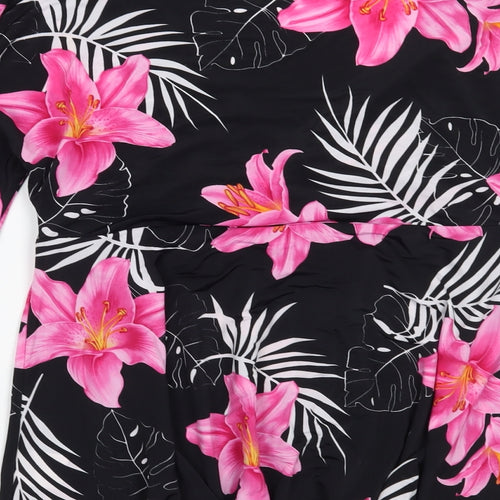 Preworn Womens Black Floral  Basic Blouse Size 12