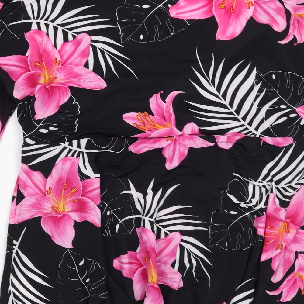 Preworn Womens Black Floral  Basic Blouse Size 12