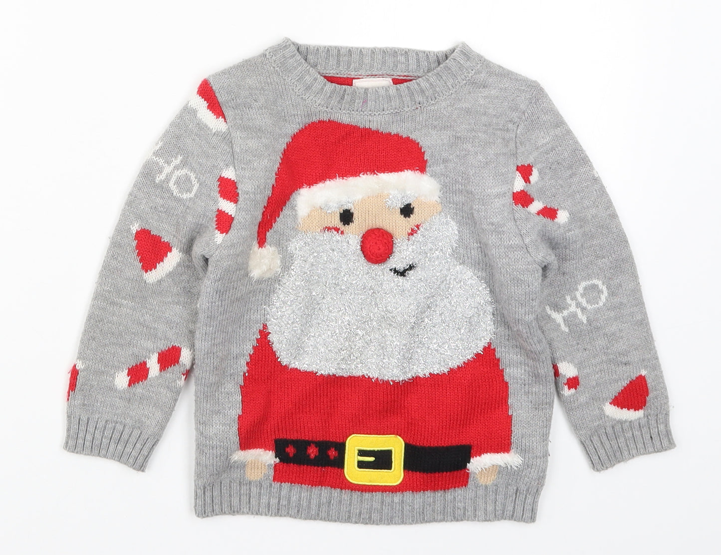 George Boys Grey  Knit Pullover Jumper Size 18-24 Months  - Santa Merry Xmas