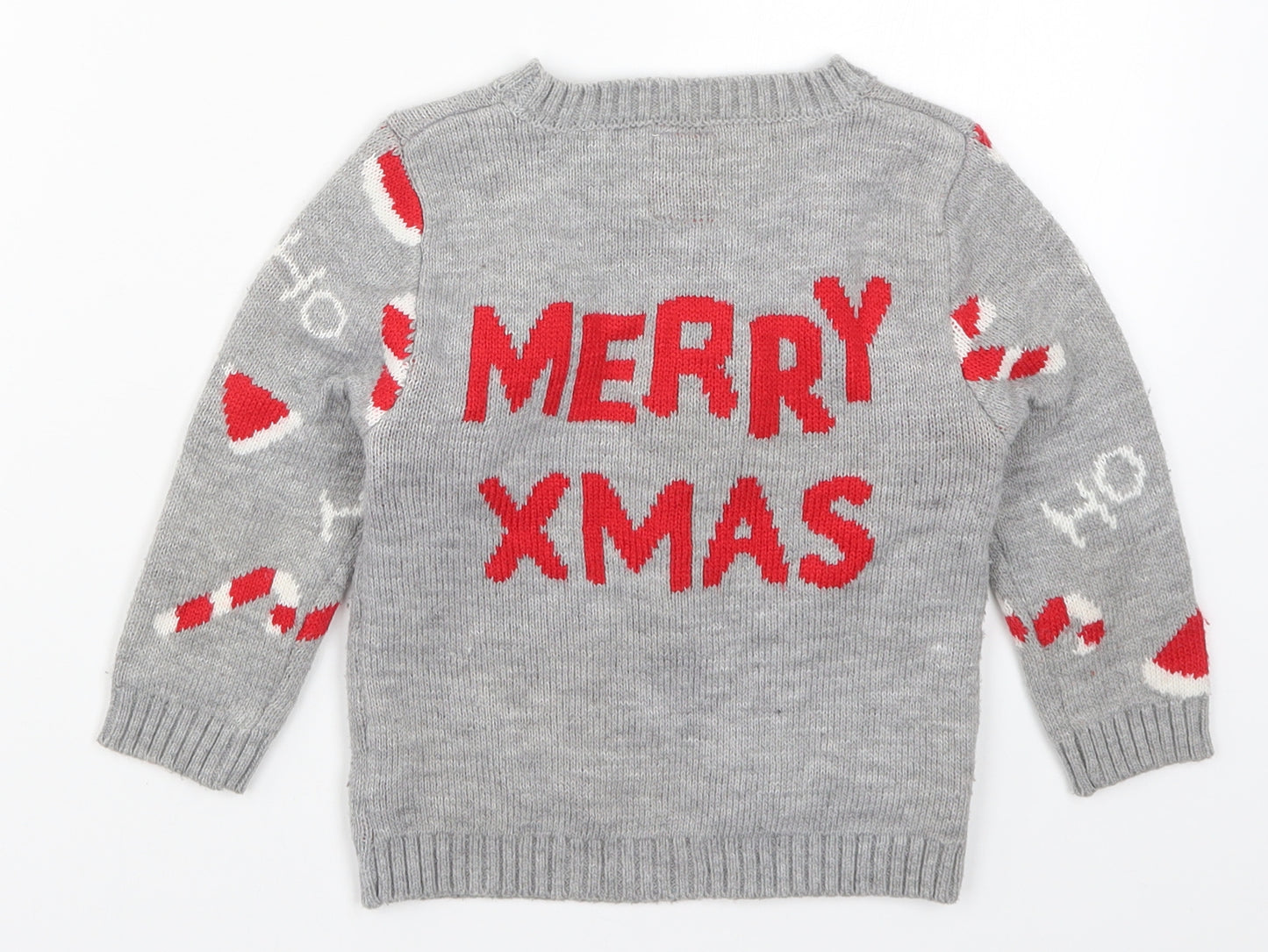 George Boys Grey  Knit Pullover Jumper Size 18-24 Months  - Santa Merry Xmas