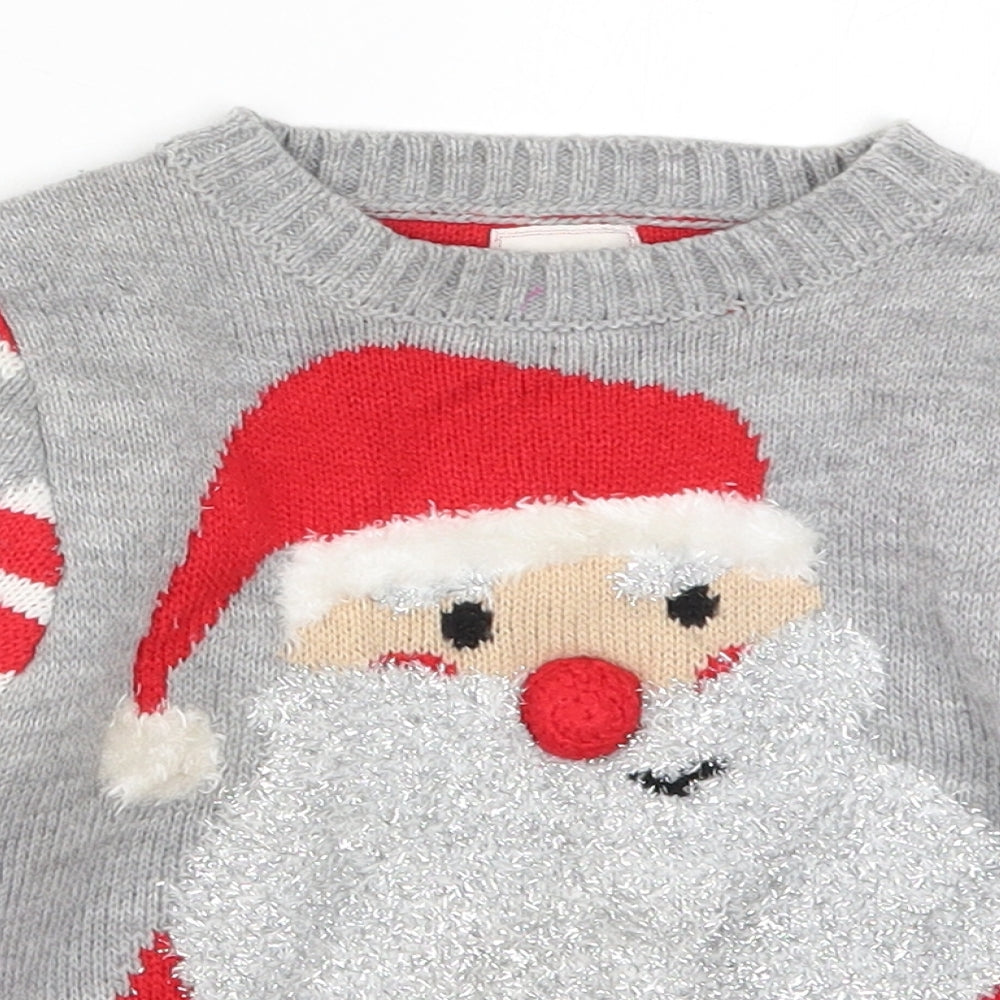 George Boys Grey  Knit Pullover Jumper Size 18-24 Months  - Santa Merry Xmas
