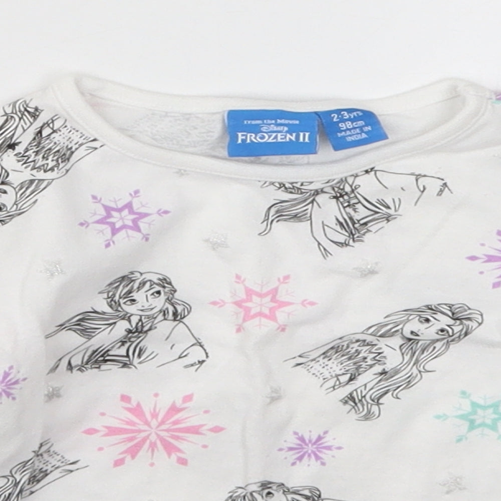 Primark Girls White Solid  Top Pyjama Top Size 2-3 Years  - Frozen Anna and Elsa