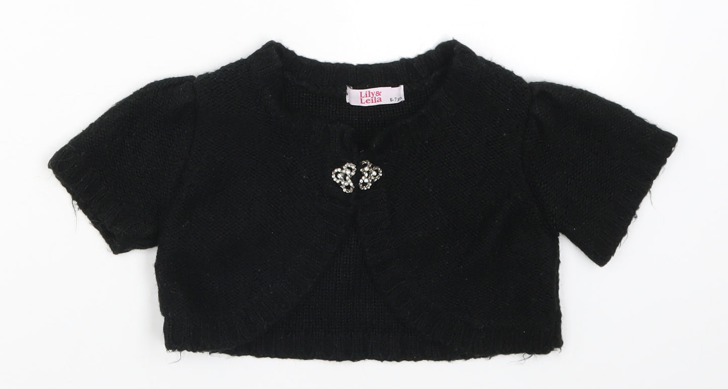 Lily & Leila Girls Black  Knit Cardigan Jumper Size 6-7 Years