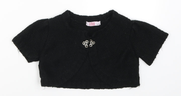 Lily & Leila Girls Black  Knit Cardigan Jumper Size 6-7 Years