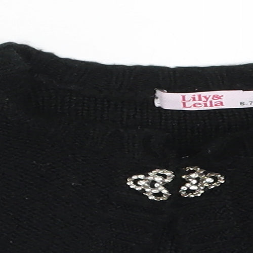 Lily & Leila Girls Black  Knit Cardigan Jumper Size 6-7 Years