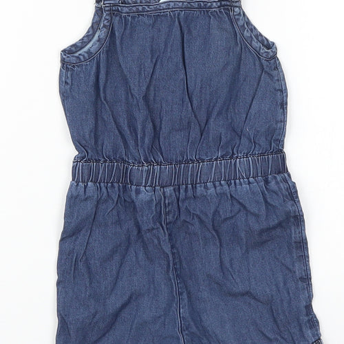 Primark Girls Blue Floral Denim Romper One-Piece Size 9-12 Months