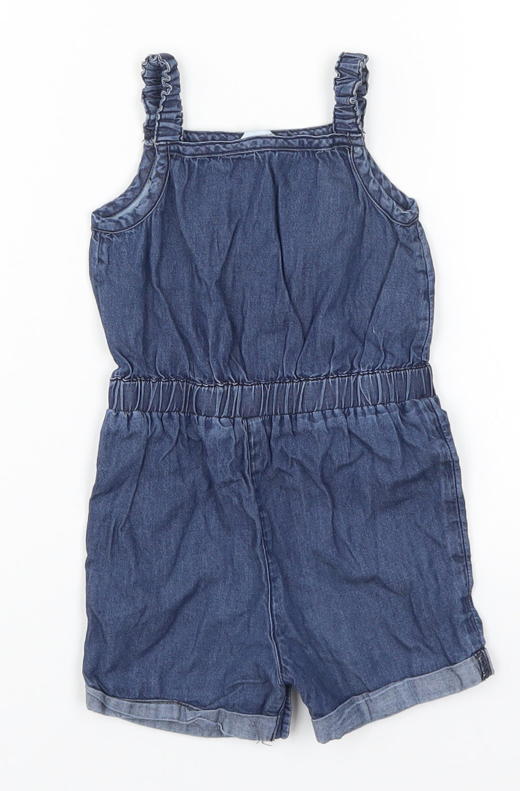 Primark Girls Blue Floral Denim Romper One-Piece Size 9-12 Months