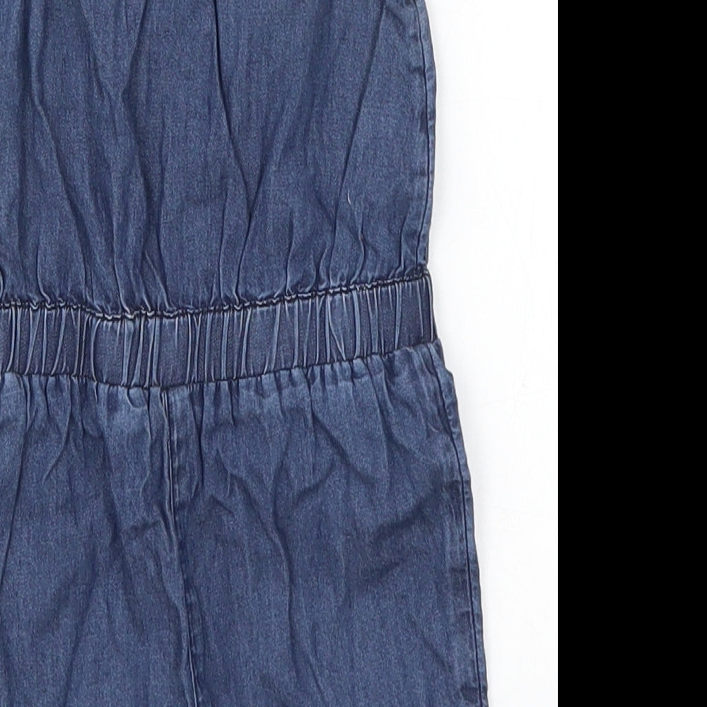 Primark Girls Blue Floral Denim Romper One-Piece Size 9-12 Months