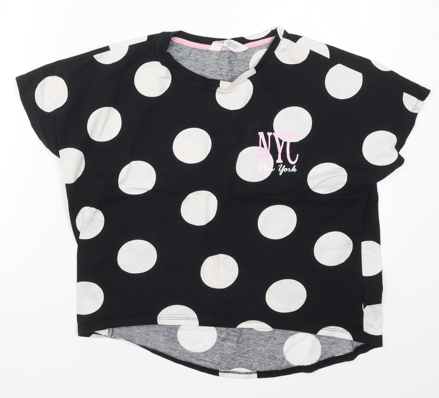 H&M Girls Black Polka Dot  Basic T-Shirt Size 11-12 Years  - NYC
