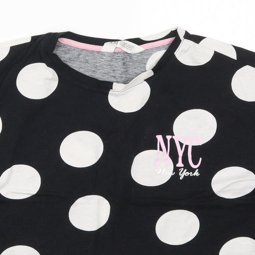 H&M Girls Black Polka Dot  Basic T-Shirt Size 11-12 Years  - NYC