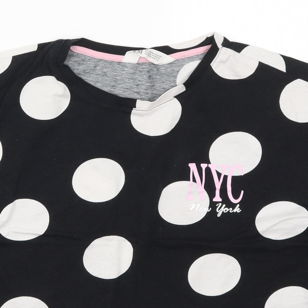 H&M Girls Black Polka Dot  Basic T-Shirt Size 11-12 Years  - NYC