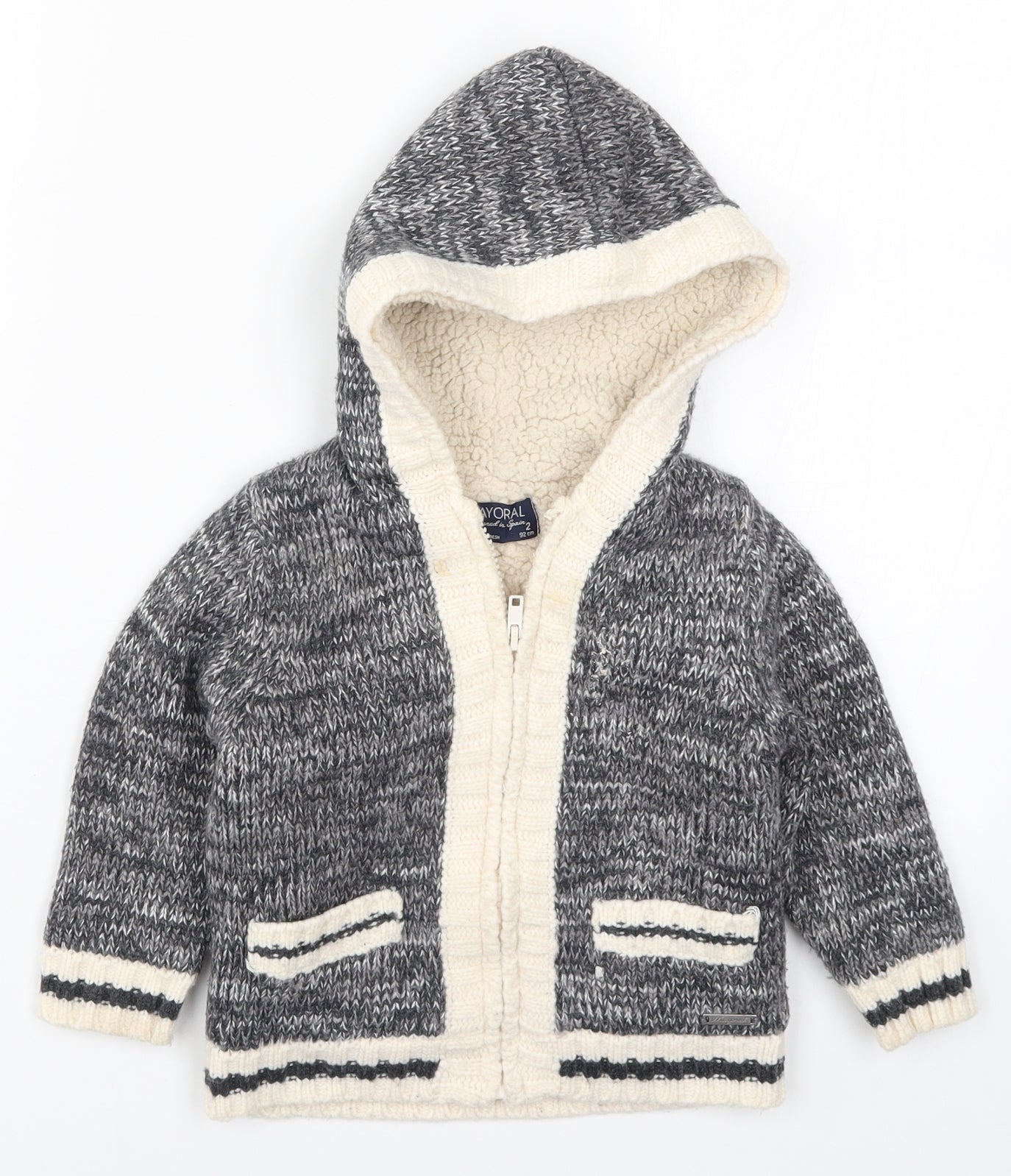 Mayoral Boys Grey  Knit Full Zip Jumper Size 2 Years