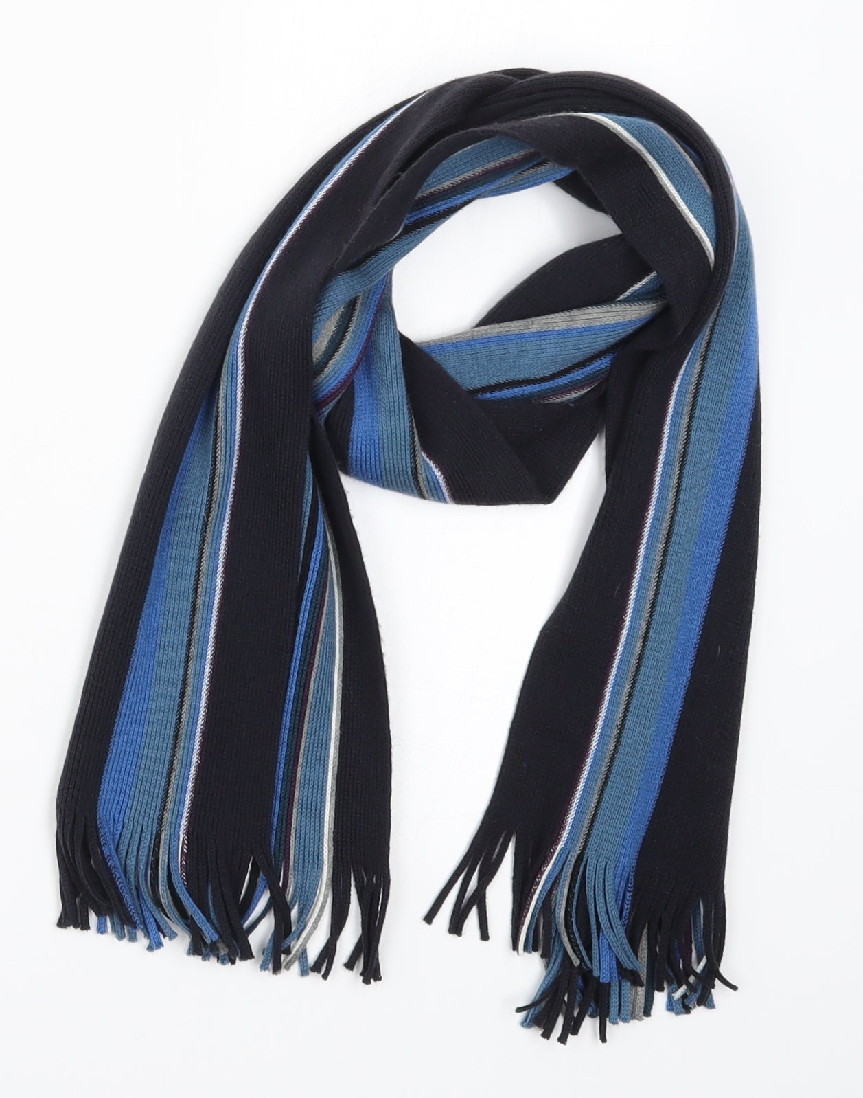 Preworn Mens Blue Striped Knit Rectangle Scarf Scarf One Size