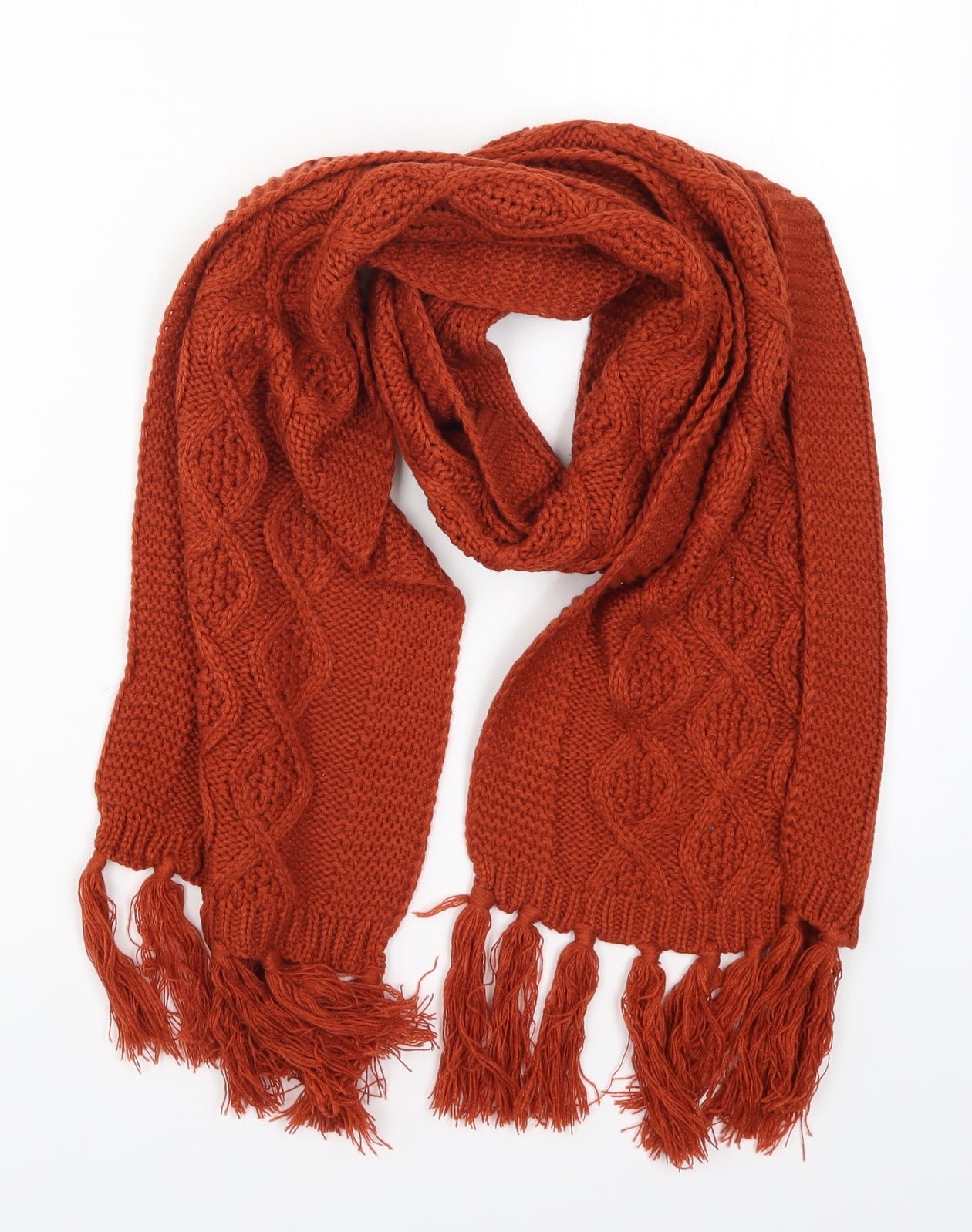 Studio Womens Orange  Knit  Scarf   - Cable Knit