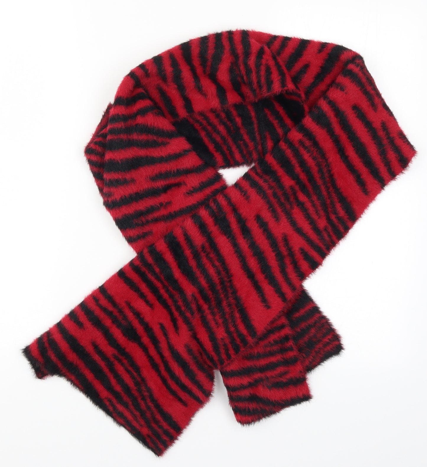 Preworn Womens Red Animal Print Knit  Scarf