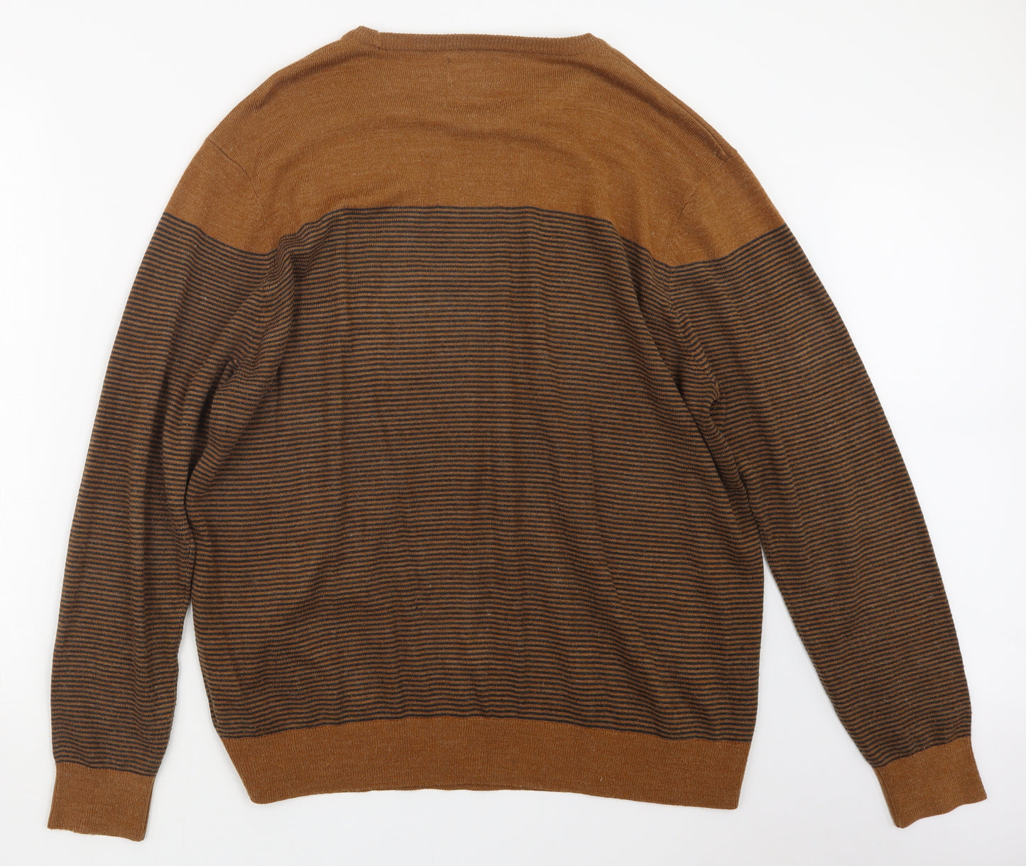 F&F Mens Brown Striped Knit Pullover Jumper Size XL