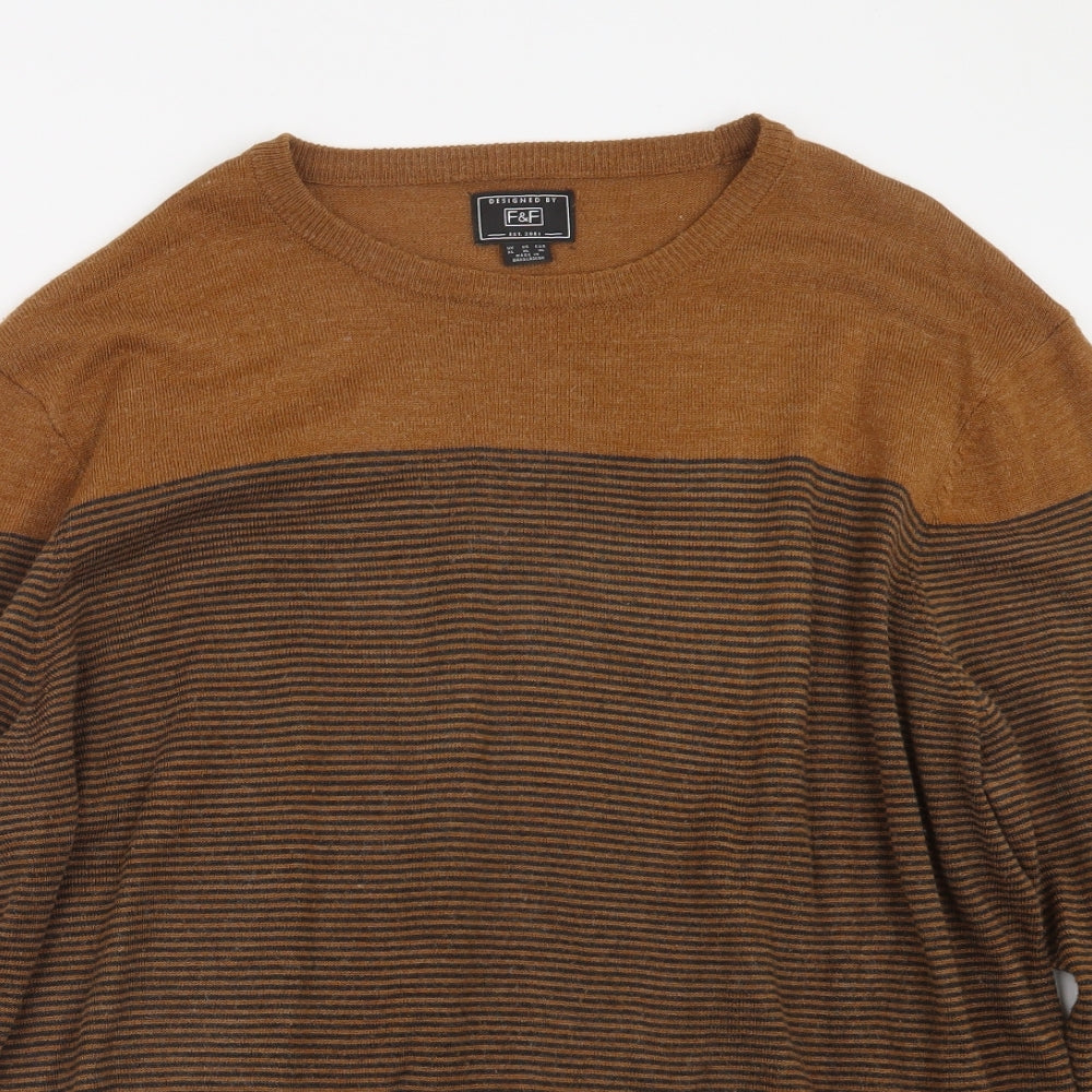 F&F Mens Brown Striped Knit Pullover Jumper Size XL