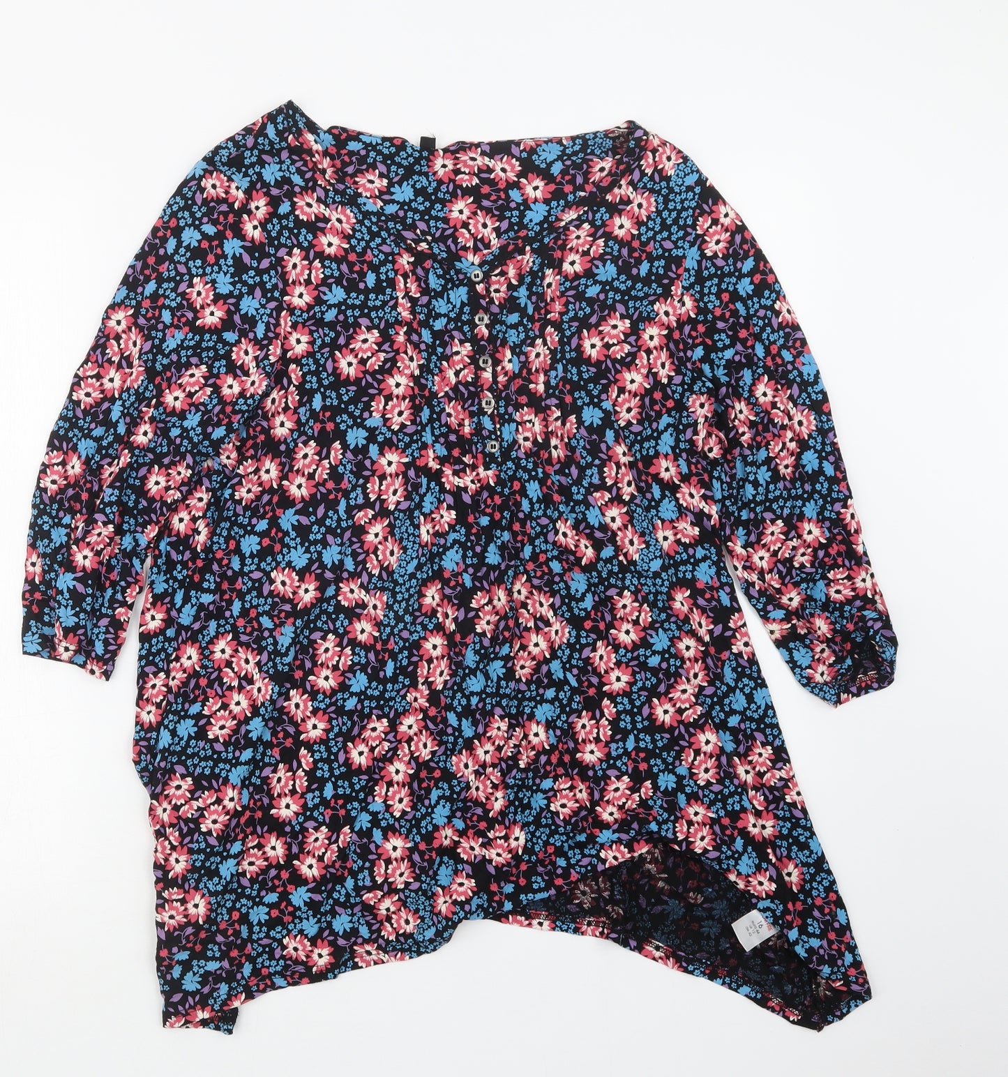 Preworn Womens Blue Floral  Basic Blouse Size 16