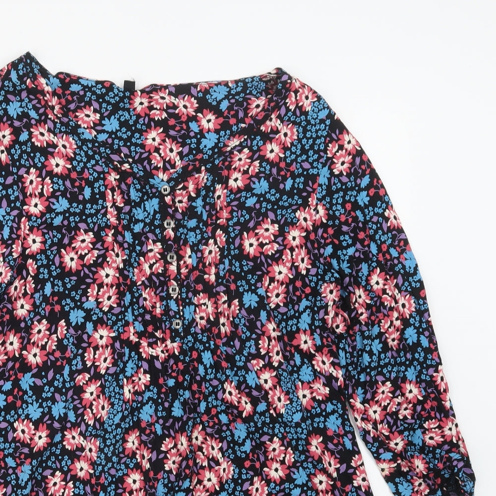 Preworn Womens Blue Floral  Basic Blouse Size 16