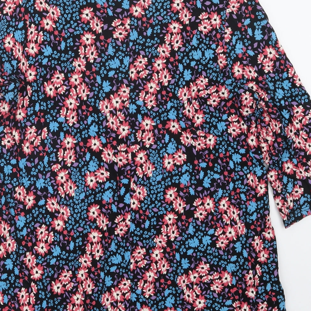 Preworn Womens Blue Floral  Basic Blouse Size 16