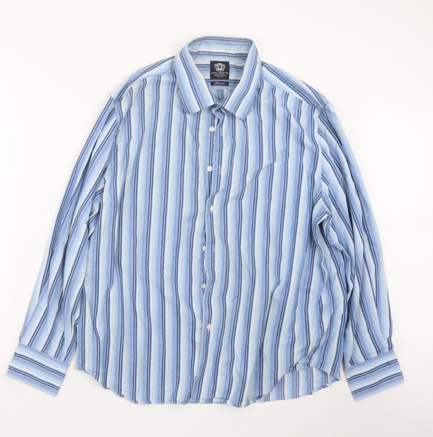 French Connection Mens Blue Striped   Button-Up Size 2XL