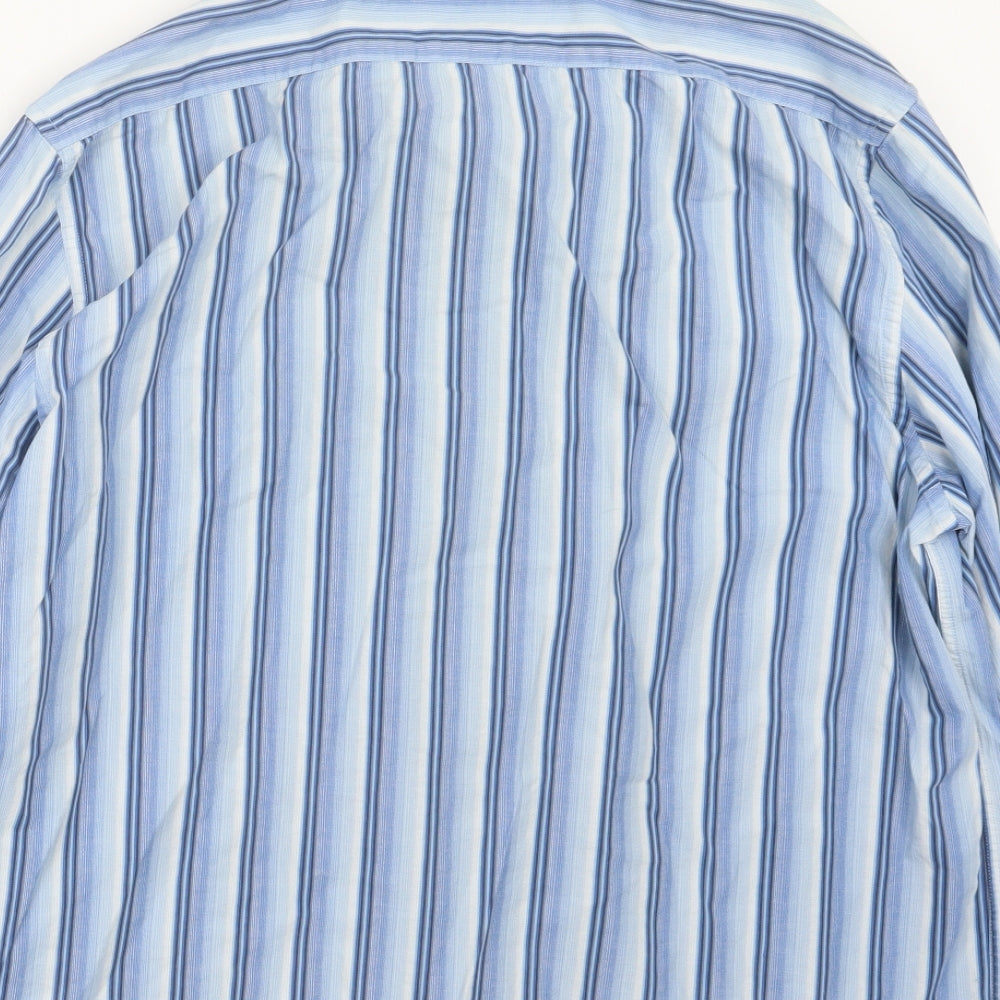 French Connection Mens Blue Striped   Button-Up Size 2XL
