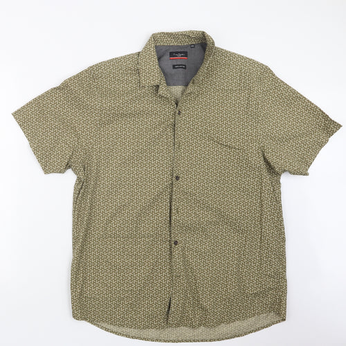 Pierre Cardin Mens Brown Geometric   Button-Up Size 2XL