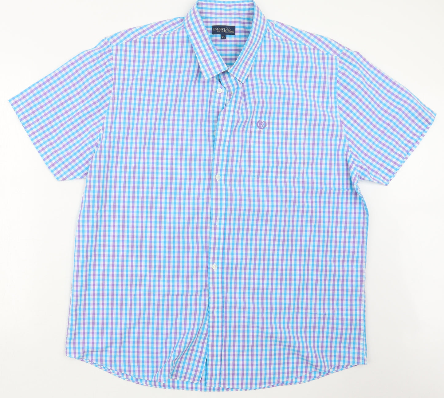 Easy Mens Blue Check   Button-Up Size XL