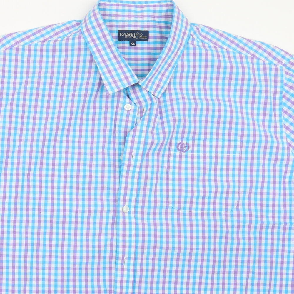 Easy Mens Blue Check   Button-Up Size XL