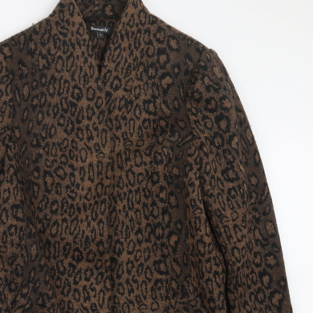 Bonmarché Womens Brown Animal Print  Pea Coat Coat Size 12
