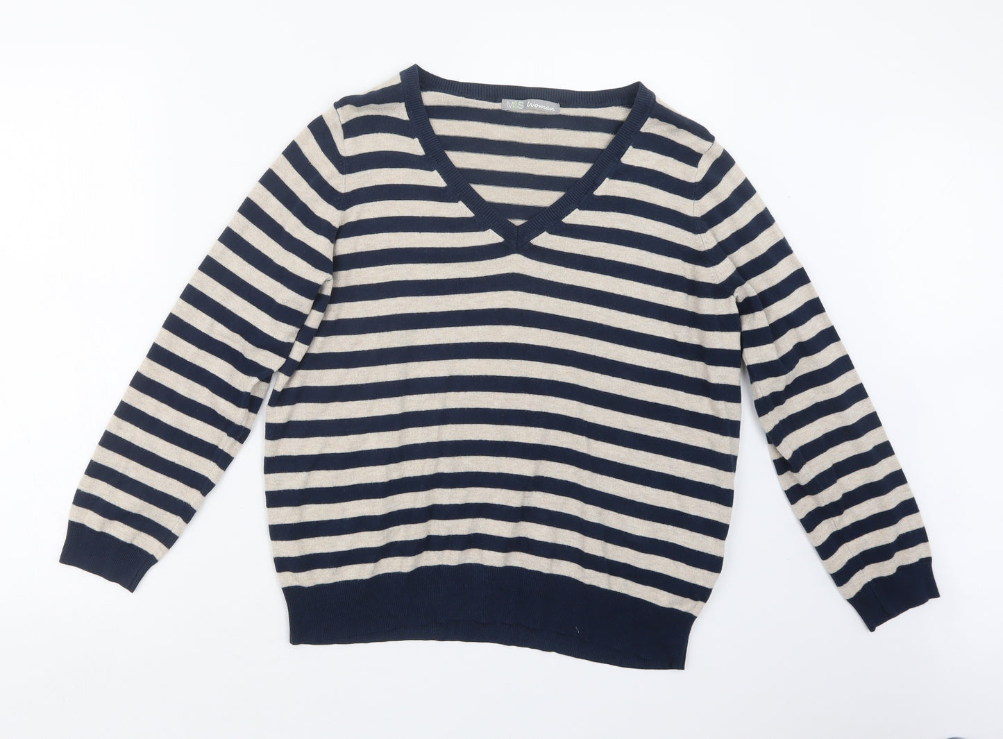 Marks and Spencer Womens Blue Striped  Pullover Jumper Size 18