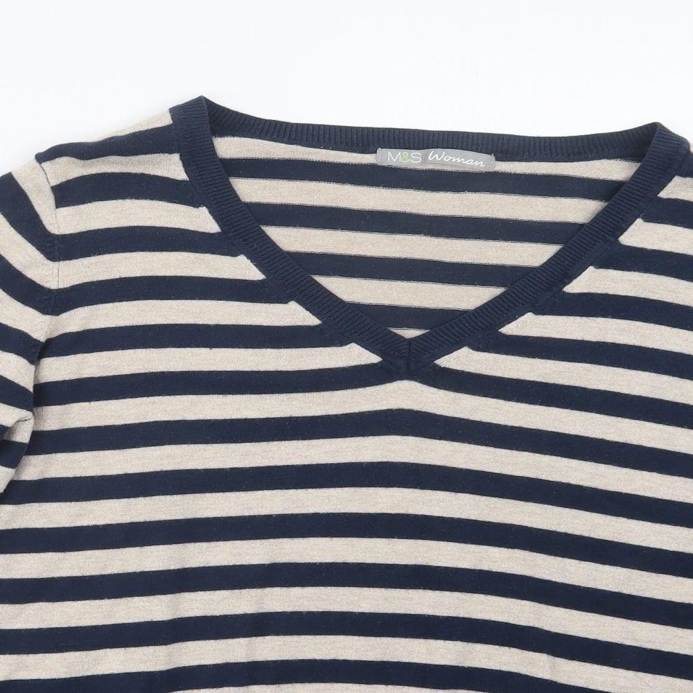 Marks and Spencer Womens Blue Striped  Pullover Jumper Size 18