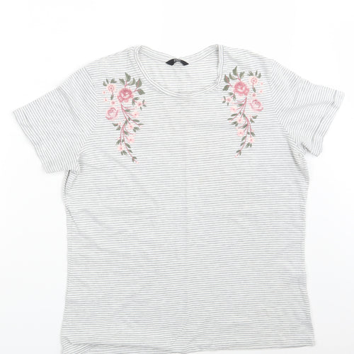 F&F Womens Grey Striped  Basic T-Shirt One Size