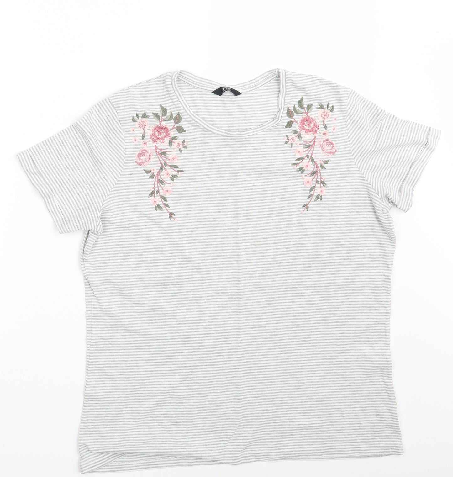 F&F Womens Grey Striped  Basic T-Shirt One Size