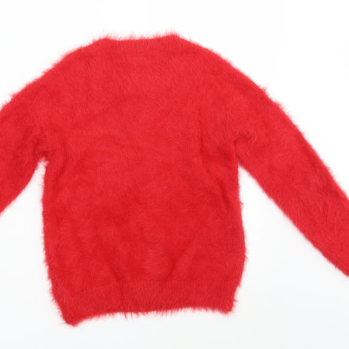 F&F Girls Red Animal Print  Pullover Jumper Size 8-9 Years  - Seasonal Christmas Festive Holiday
