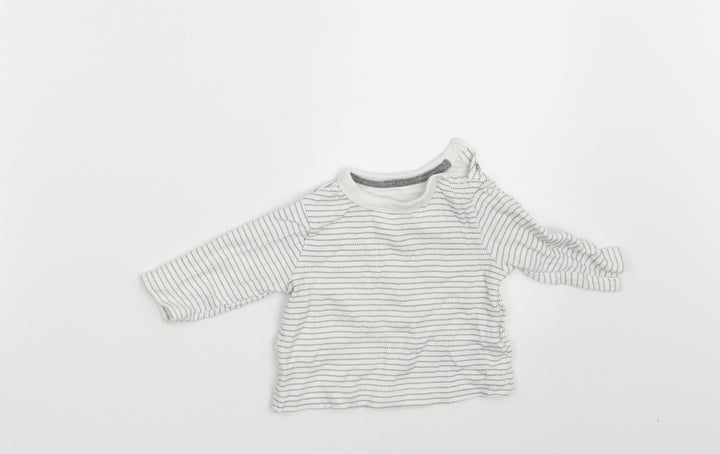 Disney Baby White Striped Basic T-Shirt Size 0-3 Months