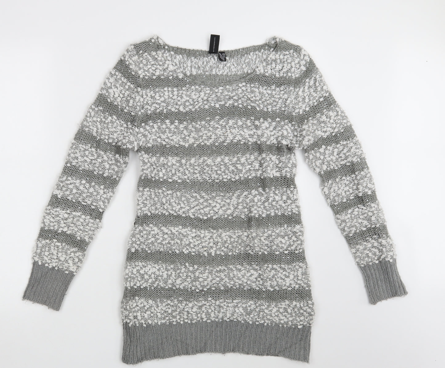 Izabel Womens Grey Striped Knit Pullover Jumper Size 8