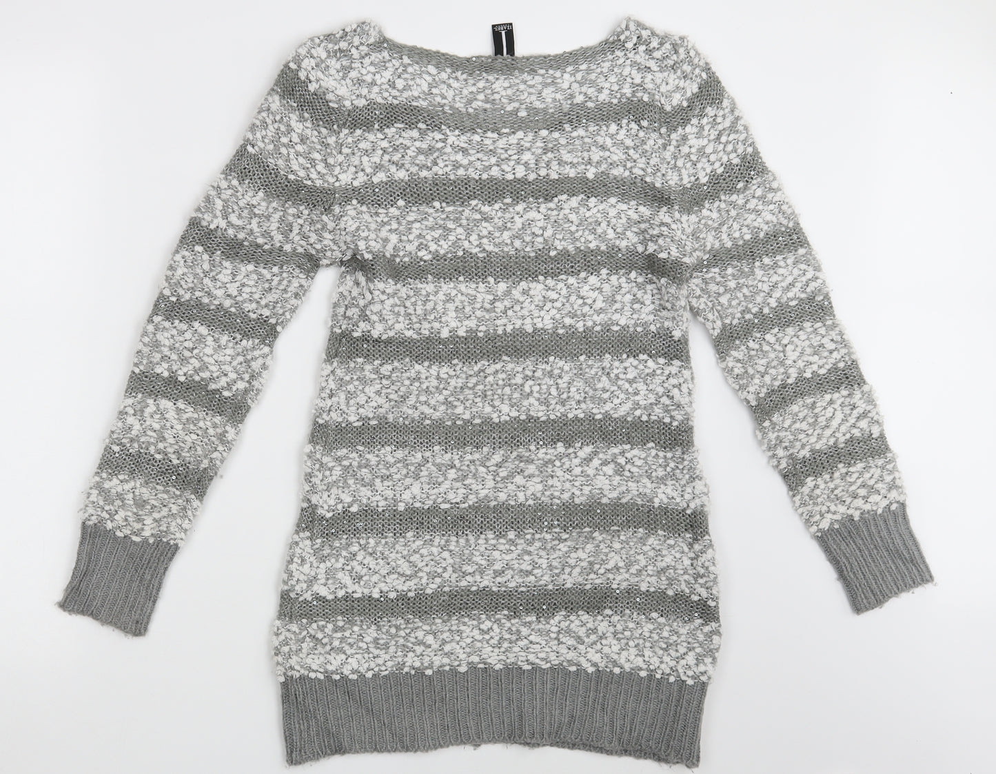 Izabel Womens Grey Striped Knit Pullover Jumper Size 8