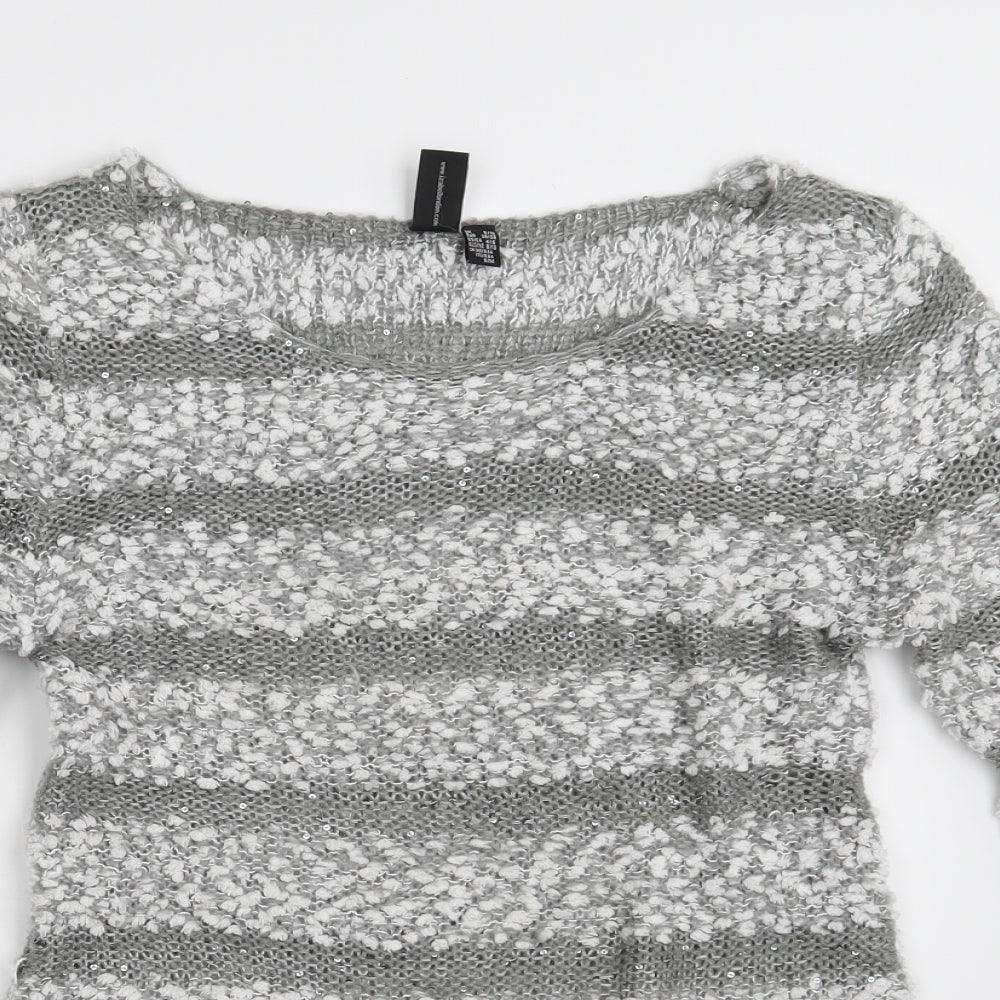 Izabel Womens Grey Striped Knit Pullover Jumper Size 8