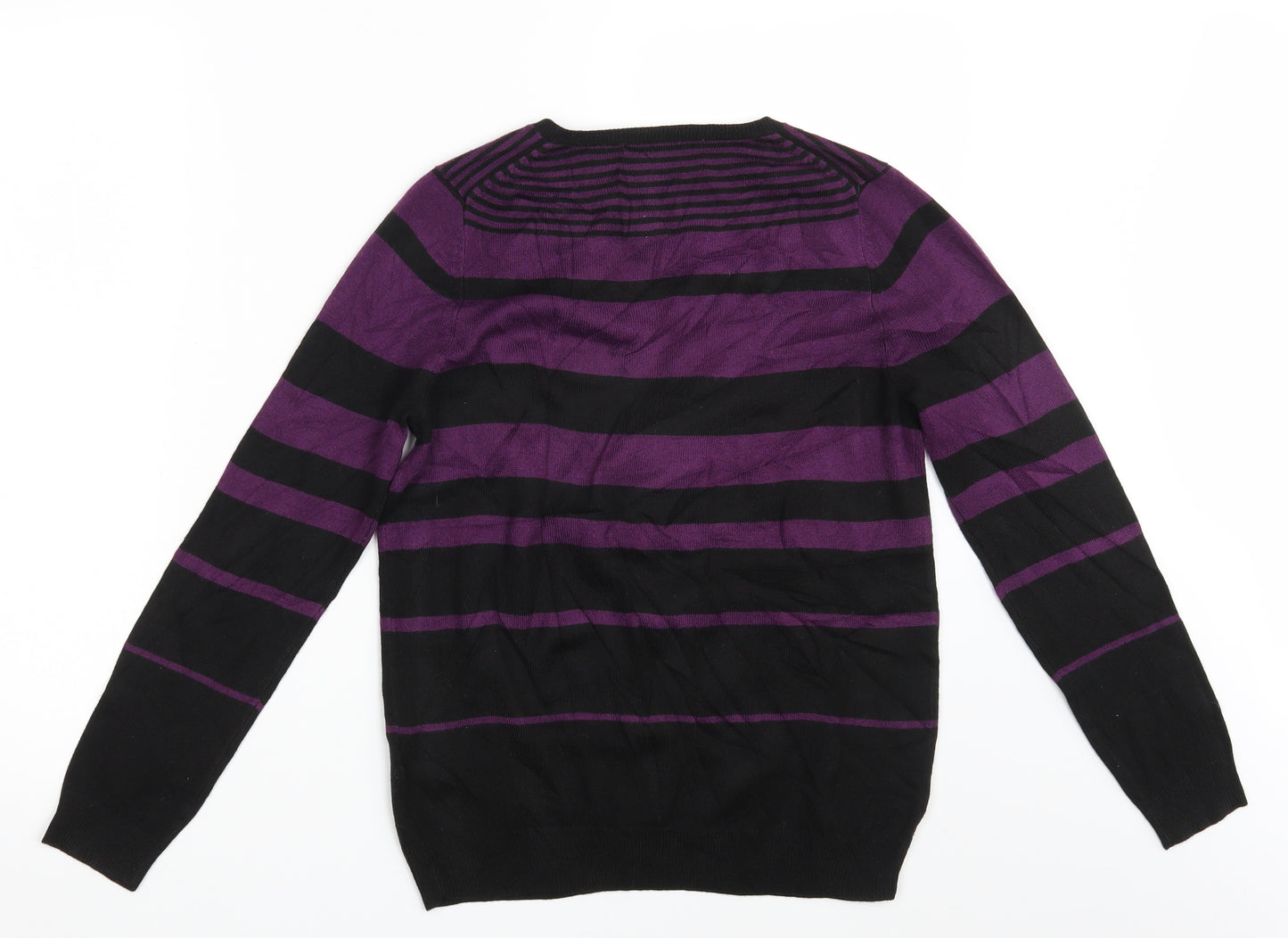 M&S Womens Purple Striped Knit Pullover Jumper Size 10