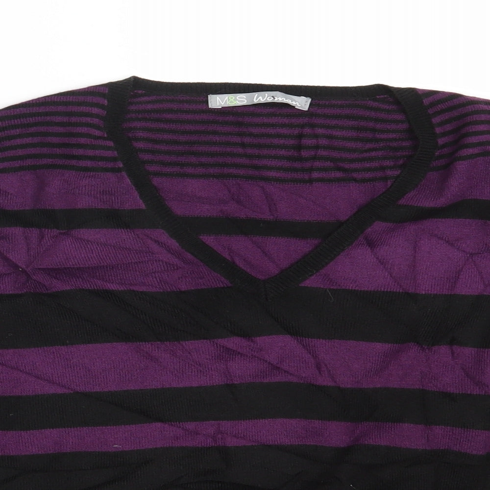 M&S Womens Purple Striped Knit Pullover Jumper Size 10