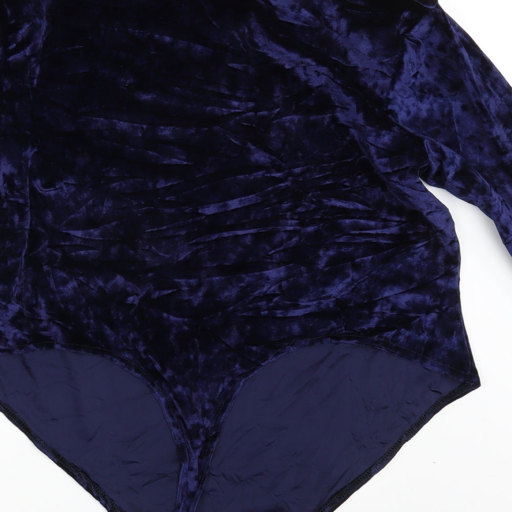 Boohoo Womens Blue  Velvet Bodysuit One-Piece Size 26